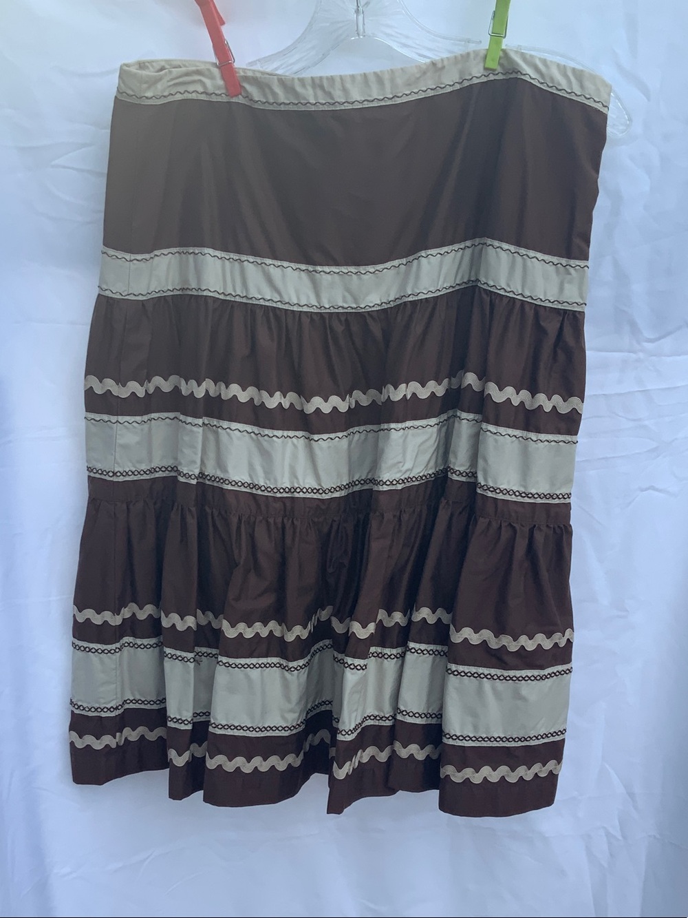 Banana Republic Brown and Cream Striped Tiered A-Line Skirt with rick-rack trim